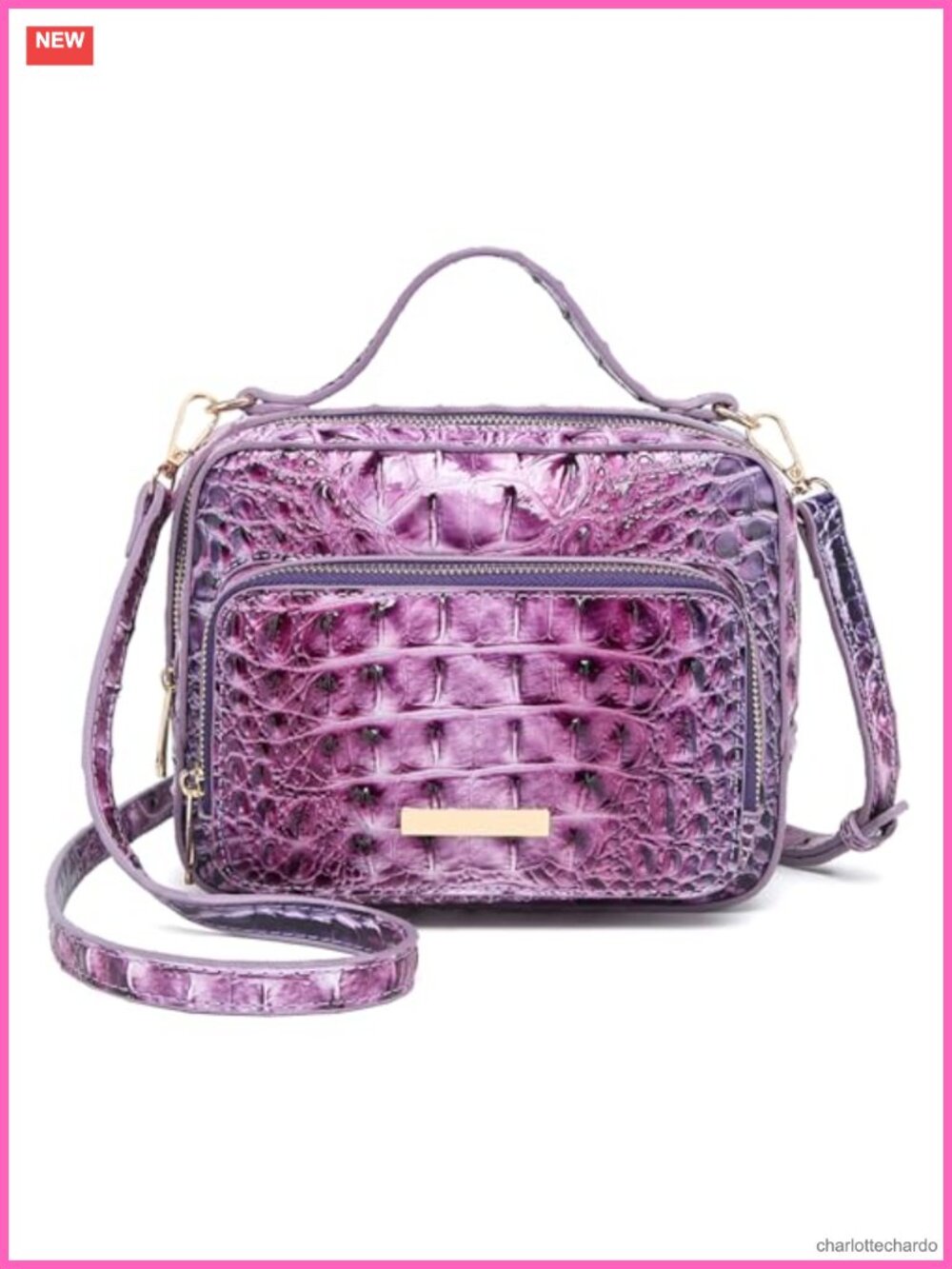Vegan Leather Croco Square Crossbody Mini Top-Handle Satchel Bag Women